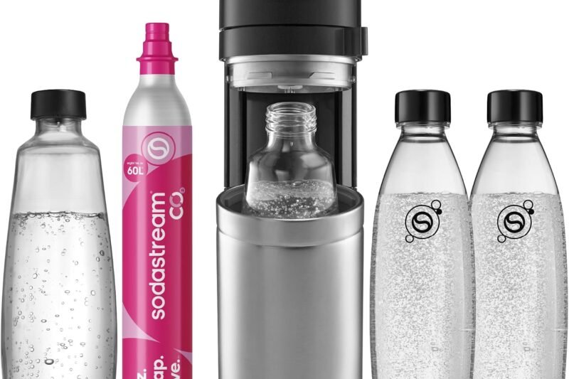 SodaStream Duo Sparkling Water Maker with CO2 Cylinder, 2x 1 Litre Class Bottles and 2x 1 Litre Dishwasher-Safe Plastic Bottles, Height: 44 cm, Colour: Titanium